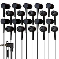 10 Pack Black Color Kid's Wired Microphone Earbud Headphones, Individually Bagged, Disposable Earbuds with Mic Ideal for Students in Classroom Libraries Schools, Bulk Wholesale