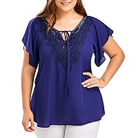 YZHM Women's Plus Size Summer Tops Short Sleeve Loose Fit Chiffon Shirts V Neck Dressy Casual Blouse Trendy Tunic Tshirts