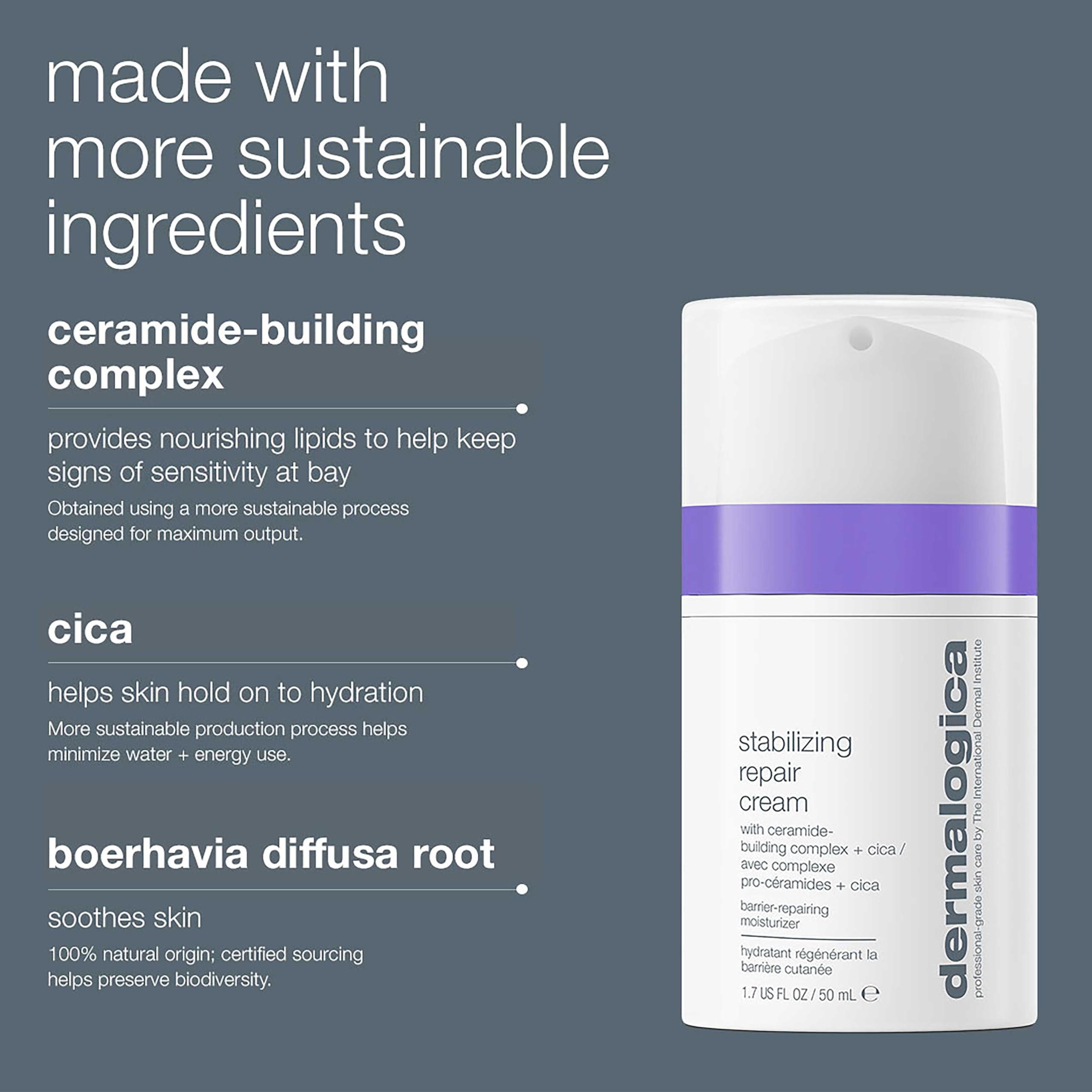 Dermalogica Stabilizing Repair Cream, Face Moisturizer for Sensitive Skin with Cica - Strengthens, Soothes, and Repairs Skin Barrier, 1.7 fl oz
