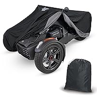 Can-Am Ryker Full Motorcycle Cover with Heat Shield & Expandable Pouch - Water-Resistant, Windshield Protection, Bungee Tie Downs, Reflective, Black/Charcoal