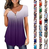 Womens Tops Hide Belly 2023 Summer Casual Plus Size Tunic Tops V Neck Short Sleeve Shirts Loose Fit Dressy Blouse