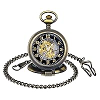 Classic Vintage Mechanical Pocket Watch, Arabic Numerals Scale Mens Womens Watch with Chain Xmas Fathers Day Gift