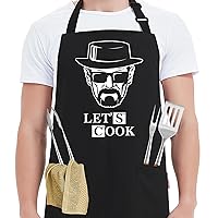 Funny Cooking Aprons for Men - Let’s Cook - Men's Black Funny Kitchen Chef Grilling BBQ Aprons with 2 Pockets - Birthday Father’s Day Christmas Gifts for Dad, Husband, Boyfriend, Movie Fans