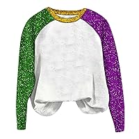 Mardi Hoodies Funny Blouse Cute Round Neck Tee 2024 Carnival Costume Spring Long Sleeve Sweatshirt Mask Print Top