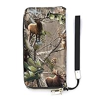 Camo Deer Camouflage Hunting Wristlet Wallet Leather Long Card Holder Purse Slim Clutch Handbag for Women