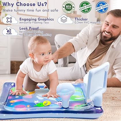 AURUZA Inflatable Tummy Time Mat - Baby Toys for 3 6 9 Months Infant Sensory Development, Tummy Time Toys for Baby Gifts, Great Gift Idea for Newborns