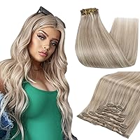 Full Shine Blonde Clip in Human Hair Extensions Highlights Remy Clip in Hair Extensions Double Weft Silky Straight 7Pcs Invisible Natural Hair Clip Ash Blonde Highlight 613 Blonde 18 Inch