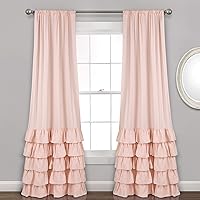Lush Decor Allison Ruffle Curtains Window Panel Set for Living, Dining Room, Bedroom (Pair), 84 in L, Pink/Blush