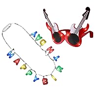 2 in 1 Bundle Light Up Happy Birthday Charm Necklace and LED Guitar Sunglasses