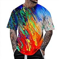 Mens T-Shirts Loose Fashion Shirt Colorful Graphic Print Casual V Neck Short Sleeve 2024 Summer Tee Tops Streetwear Blouses