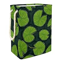 Lily Pad Green Laundry Hamper With Handles Large Collapsible Basket For Storage Bin, Kids Room, Home Organizer, Cloth Storage, 19.3x11.8x15.9 In
