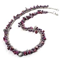 Avalaya Purple Bead & Shell Long Necklace (Burn Silver Tone)