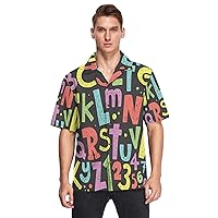 Number Alphabet Men's Hawaiian Shirts Short Sleeve Button Down Vacation Mens Beach Shirts
