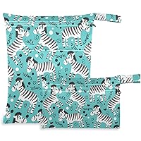 visesunny Cute Zebra Heart 2Pcs Wet Bag with Zippered Pockets Washable Reusable Roomy Diaper Bag for Travel,Beach,Pool,Daycare,Stroller,Diapers,Dirty Gym Clothes, Wet Swimsuits, Toiletries