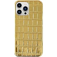 Crocodile Pattern Cover for Apple iPhone 14 Pro Max Case 2022, Leather Shockproof Breathable Back Phone Cover with Inside Flocking (Color : Gold)