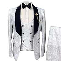 Mens 3 Piece Business Suit Set Shawl Lapel Slim 1 Button Tuxedo Sets Single Breasted Wedding Blazer Vest Trousers