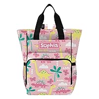 Custom Pink Dinosaur Diaper Bag Backpack Multifunction Maternity Nappy Baby Bag Diaper Organizer Bag with Insulated Pockets for Baby Girls Boys