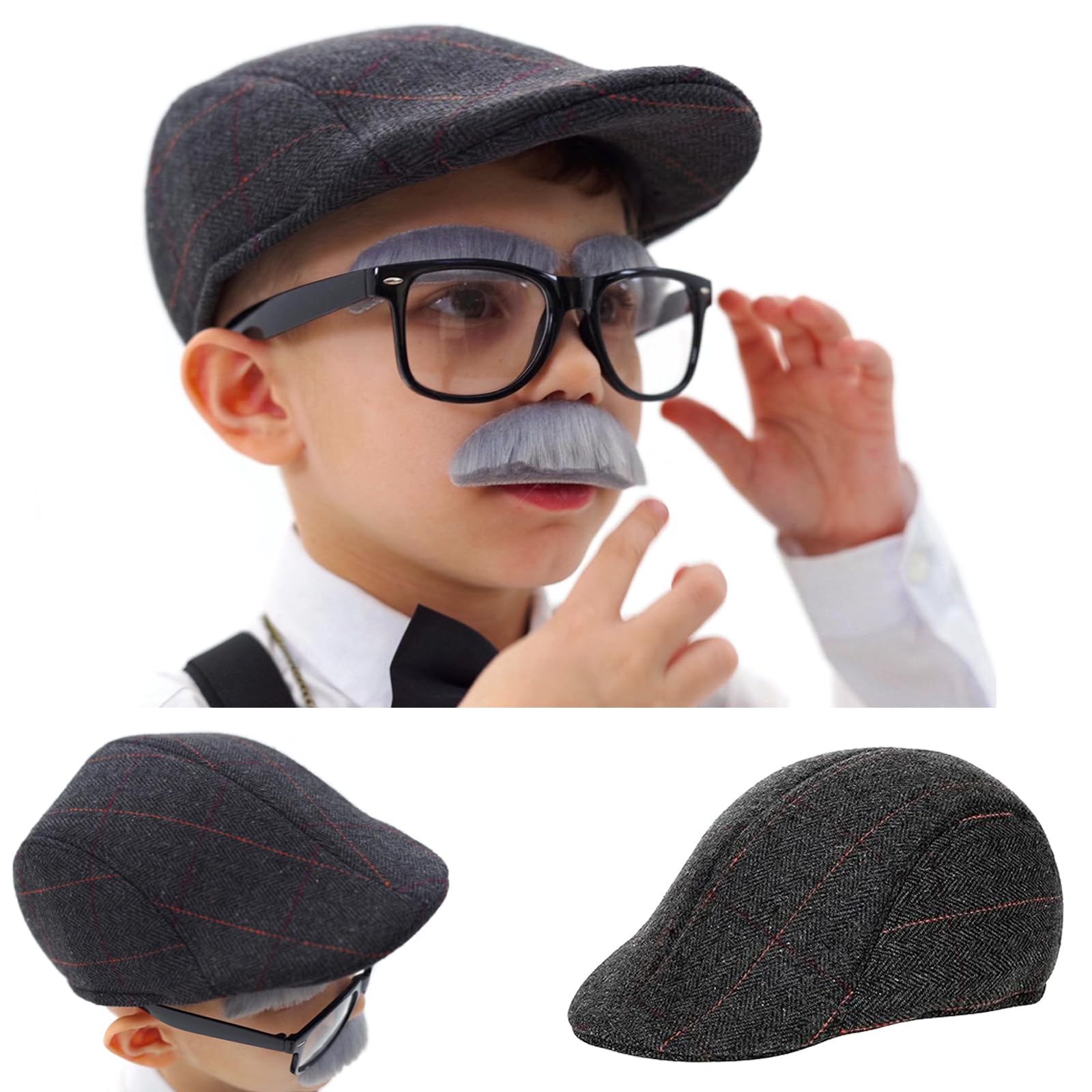 Aimeiar Kids 100 Days of School Costume for Boys - Halloween Old Man Costume Hat Glasses and Grandpa Vest Set for Child