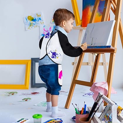 GODR7OY Kids Art Smocks, Painting Apron Artist Smock with Sleeve and 3 Pockets 2 Pack Black/White Set