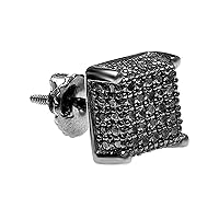 Dazzlingrock Collection 0.62 Carat (ctw) Round Black Diamond Dice Shape Ice Cube Mens Hip Hop Stud Earring (Only 1Pc) | Black Rhodium Plated Sterling Silver