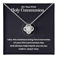 On Your First Communion Gifts For Girls, Christian Jewelry For Women, First Communion Gifts For Girls Catholic, 1st Communion Gifts, Confirmation Gifts Necklace For Teen Girls Love Knot Necklace With Meaningful Message Card And Box.