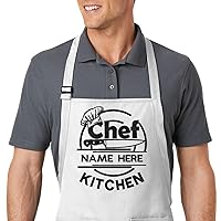 Custom Embroidered Aprons with Your Personalized Chef Name & Kitchen Design (White)