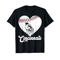 Cincinnati Baseball Heart Distressed Vintage Baseball Fans T-Shirt