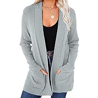 Women's 2024 Fall Open Front Waffle Knit Cardigan Long Sleeve Cozy Knit Sweaters with Pockets