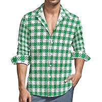 Mens Button Down Long Sleeve Shirts Green Checked Soft Peach Skin Velvet Casual Beach Shirts with Pocket color43