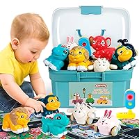 Animal Car Toys for 1 Year Old Boy Gifts: Mini Trucks with Playmat/Storage Box for Toddler Age 1-2, 1st One First Easter Birthday Gift for Infant Baby 12-18 Months