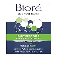 Daily Make Up Removing Cloths, Facial Cleansing Wipes with Dirt-grabbing Fibers for Deep Pore Cleansing without Oily Residue, 60 Count