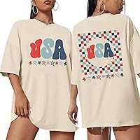 American Flag T Shirt Women 4th of July Oversized Shirts USA Stars Patriotic Short Sleeve Loose Fit Tops