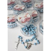 12 pcs Blue Scented Wooden Rosaries Baby Baptism Party Favors Recuerdos Rosario With Case