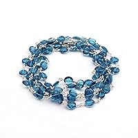 London Blue Topaz Silver Plated Coin Shape Semi-Precious Stone Gemstone Brass Wire Wrapped Beaded Chains Necklace