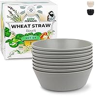 Grow Forward Premium Wheat Straw Cereal Bowls - 28oz Reusable Plastic Bowls Set of 8 - Unbreakable BPA-Free Dishwasher & Microwave Safe Soup Bowls for Kitchen, Camping, RV - Feather