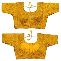 Women'S Party Wear Bollywood Readymade Saree Silk Round Neck Blouse Golden Zari Work Blouses
