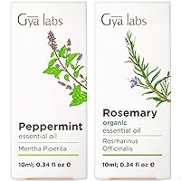 Peppermint Oil for Hair & Organic Rosemary Oil for Hair Set - 100% Natural Therapeutic Grade Essential Oils Set - 2x0.34 fl oz - Gya Labs