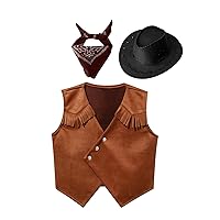 Kids Boys Halloween Cowboys Costume Waistcoat Vest with Accessories Western Cowgirls Roleplay Fancy Outfits