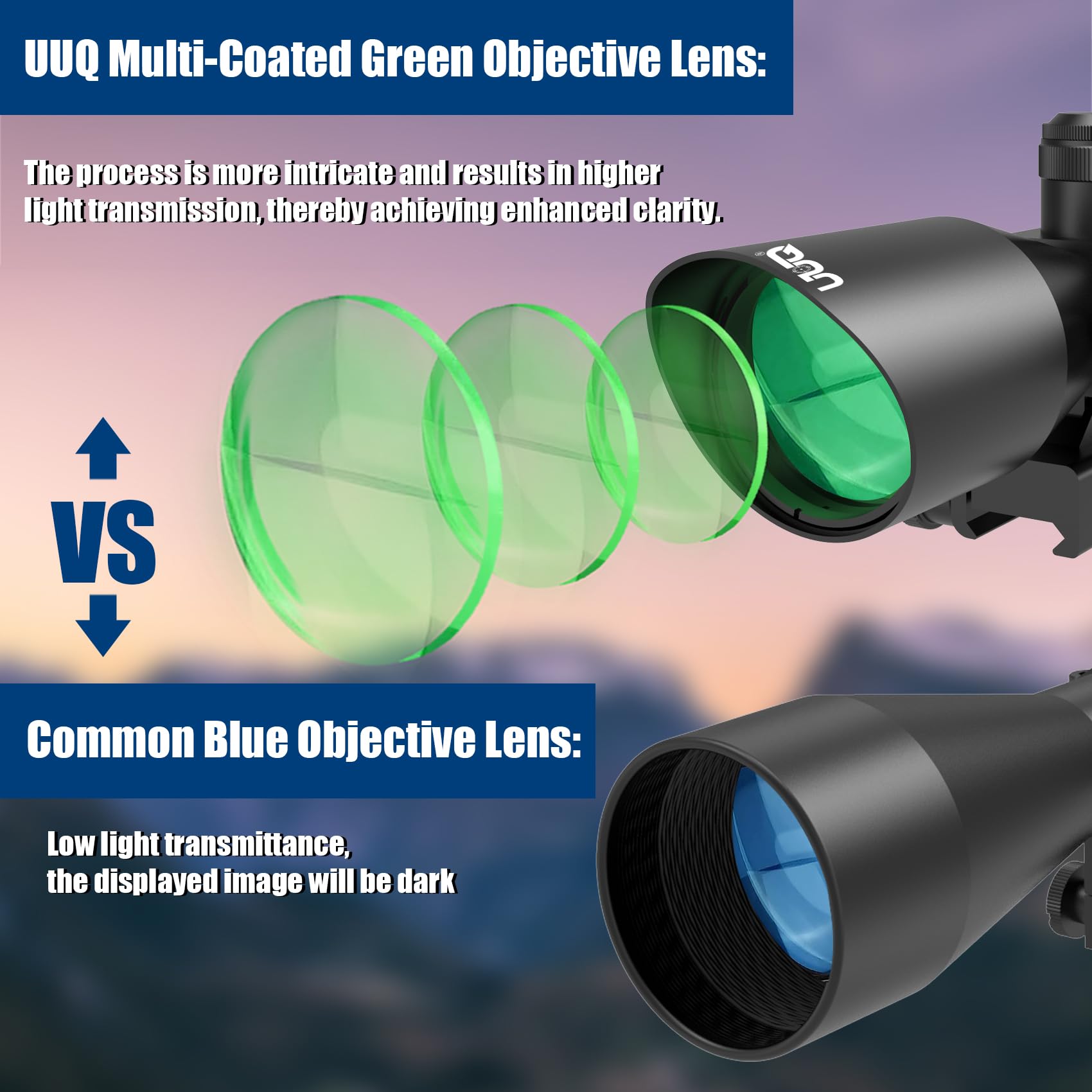 UUQ 2.5-10x40ER Rifle Scope with Red/Green Illuminated Mil-dot with Red Laser Combo- Green Lens Color, Tactical Scope for Gun Air Hunting Rifles, Includes Free 20mm Mount