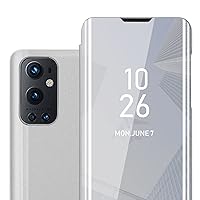 Case Compatible with OnePlus 9 PRO in Agate Silver - Clear View Mirror Protective Cover - Ultra Slim Case Cover Etui Pouch with Stand Function 360 Degree Protection Book Folding Style
