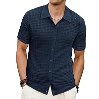 PJ PAUL JONES Mens Breathable Knitting Polo Shirts Textured Short Sleeve Golf Polo Shirts