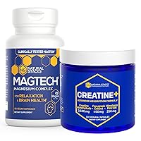 NATURAL STACKS MagTech Magnesium & Creatine Monohydrate Bundle - Chelated Magnesium Complex - Creatine Capsules for Strength and Brain Health - 210 Capsules