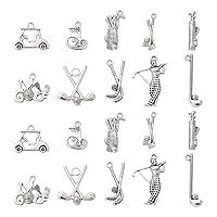 LiQunSweet 50 Pcs 10 Styles Vintage Silver Golf Theme Alloy Charms Antique Outdoor Sports Ball Golf Clubs Carts Charms for DIY Jewelry Making Keychain