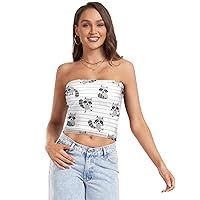 Women's Sexy Tube Crop Tops Cartoon Raccoon Stripes Animal Strapless Bandeau Tops for Women Summer Outfits