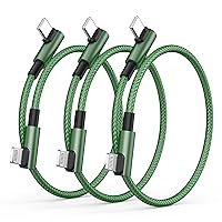 [Apple MFi Certified] USB C to Lightning Cable 7 Inch Short, 3 Pack 90 Degree iPhone Fast Charger Cord Braided Short USB C to Lightning Fast Charging Cable for iPhone 14 13 12 11 XS XR X 8 iPad, Green