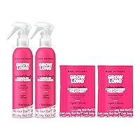 Grow Long Hair Treatment Bundle - 2 Leave In Conditioner Sprays & 2 Travel Hair Mask - Anti-Frizz, Anti-Breakage & Nourishing Formula For Split Ends, & Hair Growth for Dry & Damaged Hair