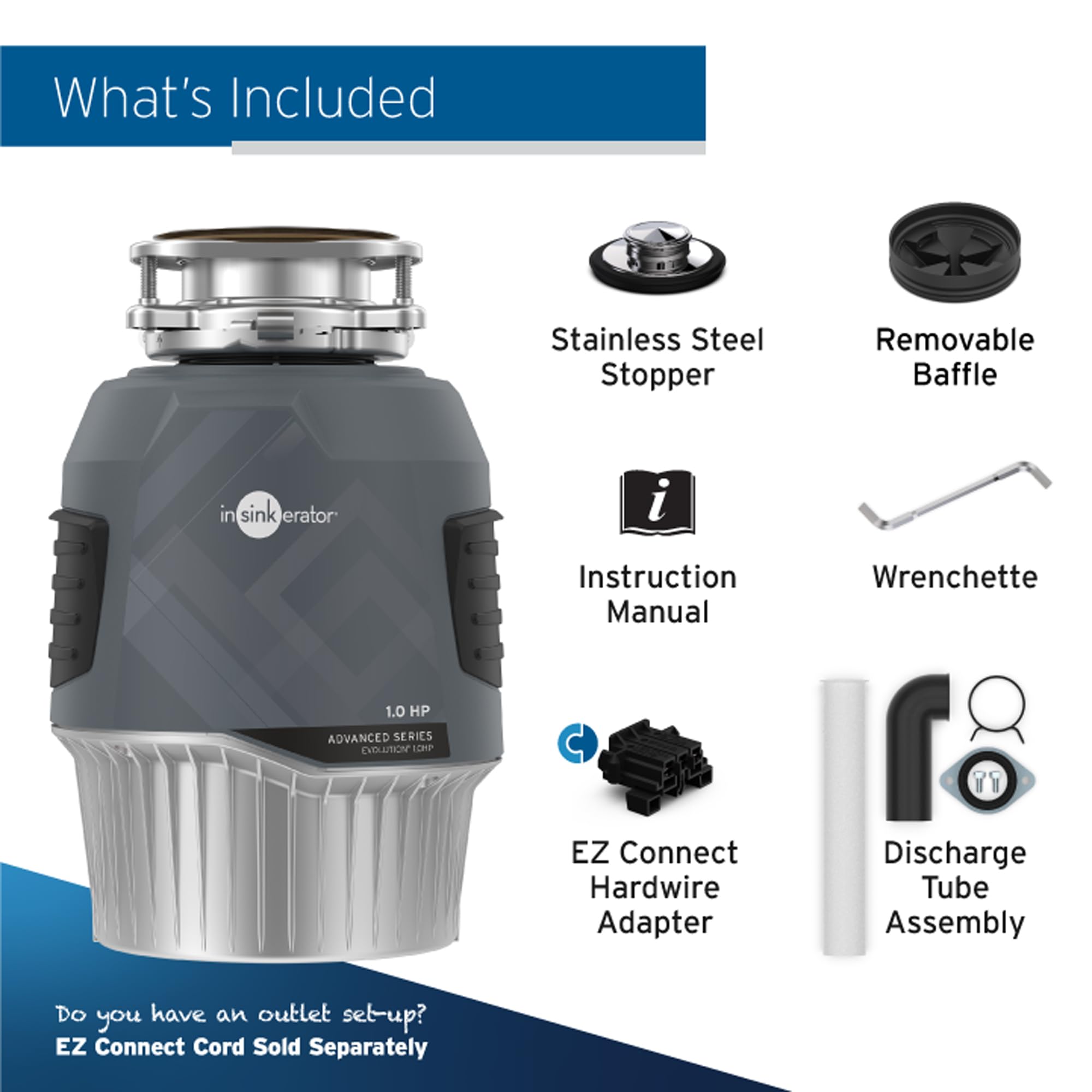 InSinkErator EVOLUTION 1HP 1 HP, Advanced Series Continuous Feed Food Waste Garbage Disposal, Gray