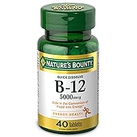 Nature's Bounty Vitamin B12, Quick Dissolve Vitamin Supplement, Supports Energy Metabolism and Nervous System Health, 5000mcg, 40 Tablets