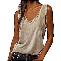 Women's Summer V Neck Tank Tops Letter Print Vest Shirt Zipper Loose Shirts Casual Sleeveless T-Shirt Trendy Tunic