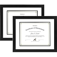 Golden State Art, 11x14 Diploma Frame for 8.5x11 Document & Certificates with Mat, Or 11x14 Without Mat, Real Glass, Double Mat (Black with White/Black Double Mat, 2 Pack, Solid Wood)